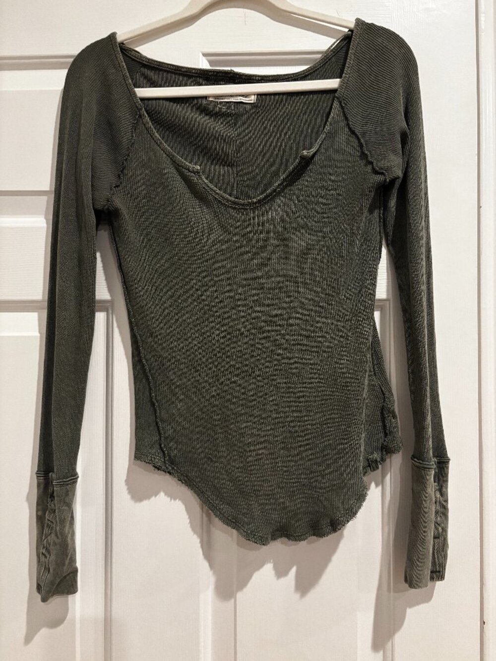 Free People We The Free Washed Olive Scoop Neck Thermal Top XS